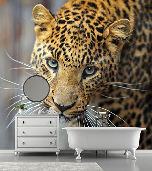 Леопард позер в интерьере ванной