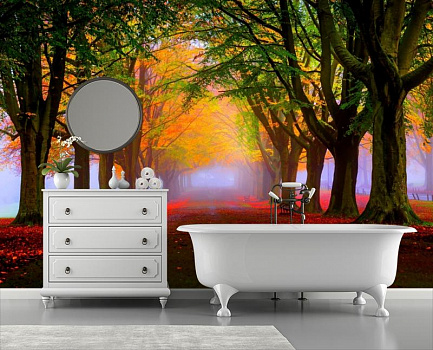 Красочный лес в интерьере ванной