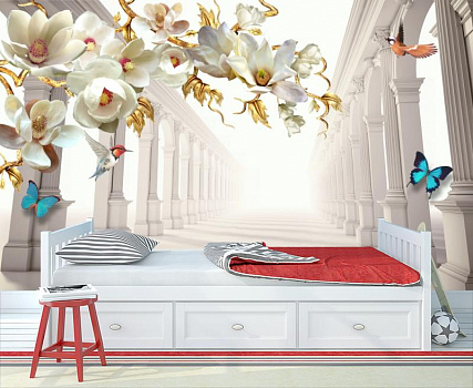 Белые арки с цветами  в интерьере детской комнаты мальчика