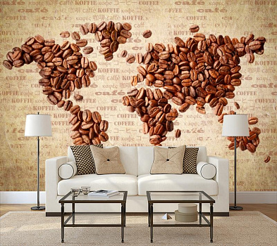 Кофейная карта мира в интерьере гостиной с диваном