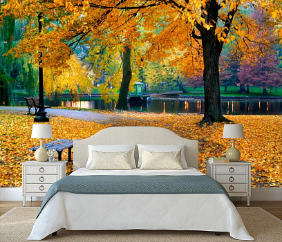 Осенний парк в интерьере спальни
