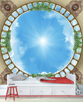 Круглое окно в небо в интерьере детской комнаты мальчика