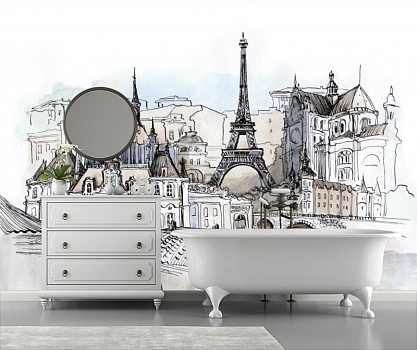 Набросок Эйфелевой башни в Париже в интерьере ванной