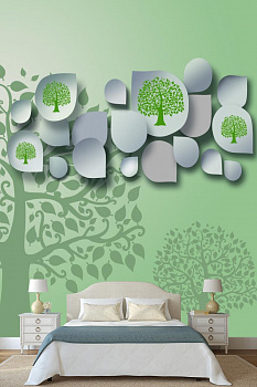 Зеленые деревья  в интерьере спальни