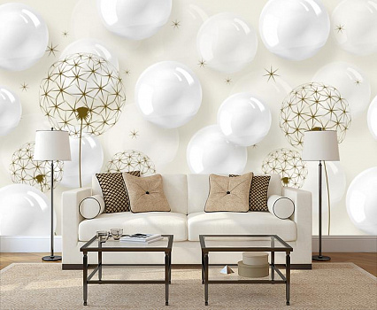 Белые шары в интерьере гостиной с диваном