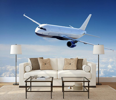 Белый самолет в интерьере гостиной с диваном