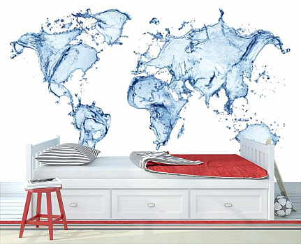 Карта мира из воды в интерьере детской комнаты мальчика