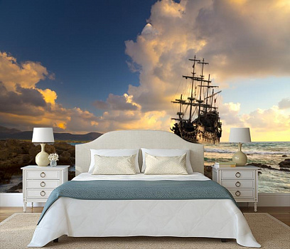 Пиратский корабль в интерьере спальни