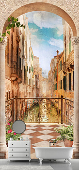 Балкон на канал Венеции в интерьере ванной