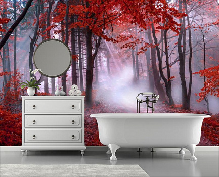 Красный лес  в интерьере ванной
