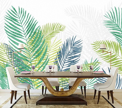 Tropics в интерьере кухни с большим столом