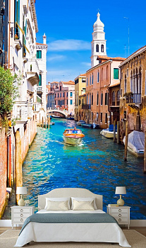 Венеция катера в канале   в интерьере спальни