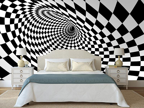 Черно-белый тонель в интерьере спальни