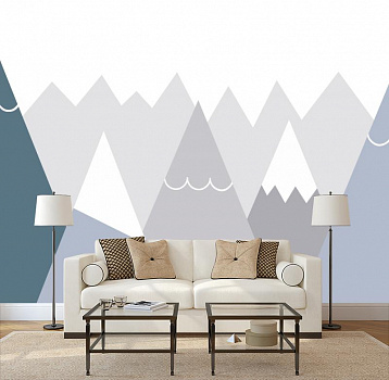 Треугольные горы в интерьере гостиной с диваном