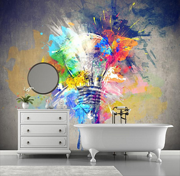 Разноцветный свет лампочки в интерьере ванной