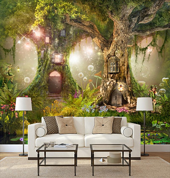 Фея из лесной сказки в интерьере гостиной с диваном