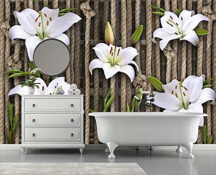 Вплетенные лилии в интерьере ванной