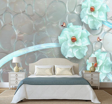 Белые цветы с пузырьками в интерьере спальни