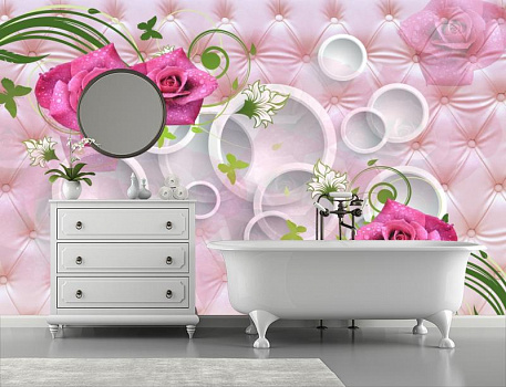 Розовые розы  в интерьере ванной