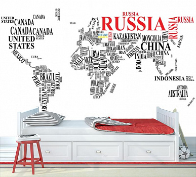 Оригинальная карта мира  в интерьере детской комнаты мальчика