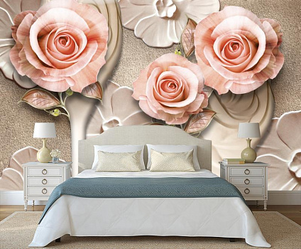 Розы и стальные цветы   в интерьере спальни