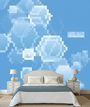 Голубая абстракция в интерьере спальни