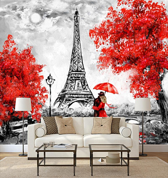 Свидание в Париже в интерьере гостиной с диваном