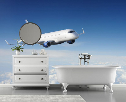 Самолет над облаками в интерьере ванной