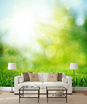 Зеленый свет в интерьере гостиной с диваном
