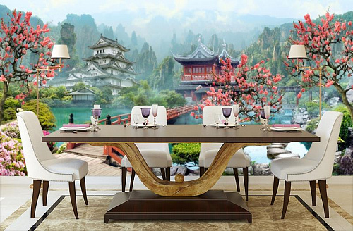 Китайская сказка в интерьере кухни с большим столом