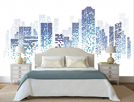 Городская мозайка в интерьере спальни