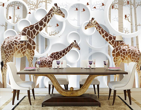 Жирафы в интерьере кухни с большим столом