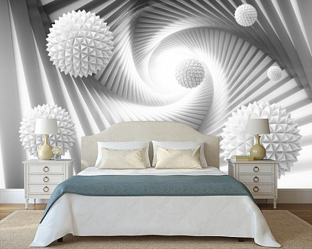 Белые заостренные шары  в интерьере спальни