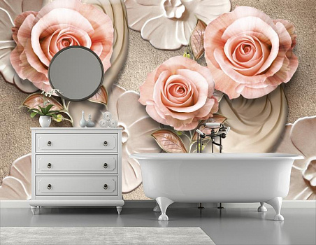 Розы и стальные цветы   в интерьере ванной