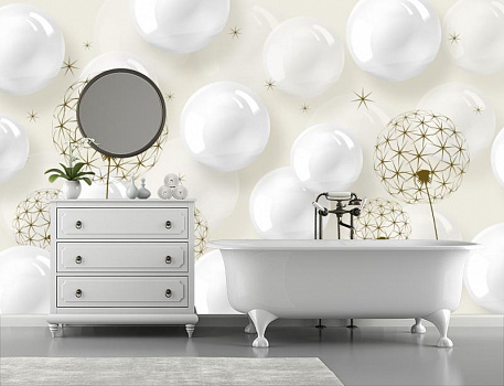 Белые шары в интерьере ванной