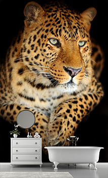 Задумчивый леопард в интерьере ванной
