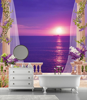 Фиолетовый закат в интерьере ванной