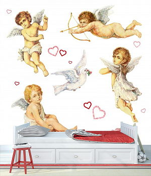 Ангелочки с голубем в интерьере детской комнаты мальчика