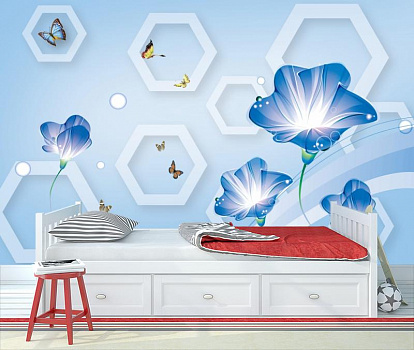 Синие лилии в интерьере детской комнаты мальчика