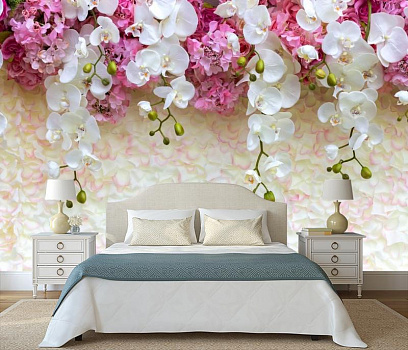 Ниспадающие орхидеи в интерьере спальни