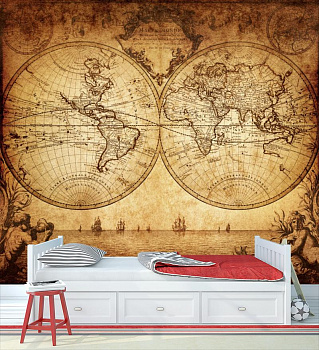 Карта мира на глобусе  в интерьере детской комнаты мальчика