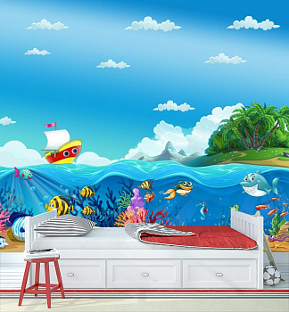 Кораблик и рыбки  в интерьере детской комнаты мальчика
