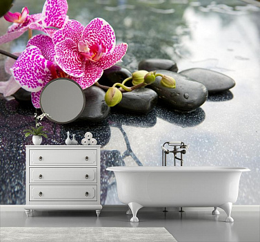 Пестрая орхидея в интерьере ванной