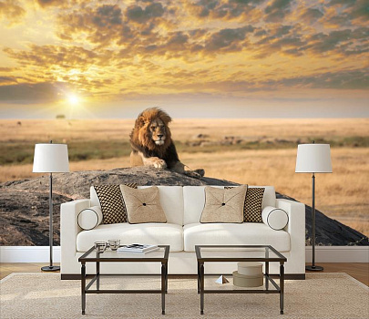Лев на отдыхе в интерьере гостиной с диваном
