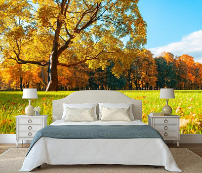 Осенний лес в интерьере спальни
