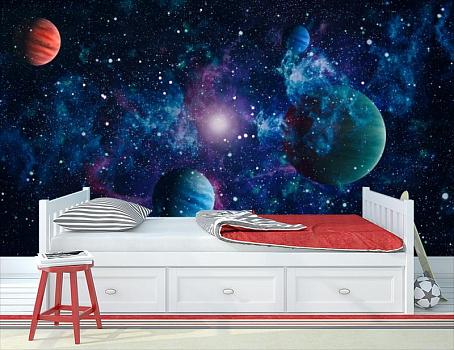 Космические планеты в интерьере детской комнаты мальчика
