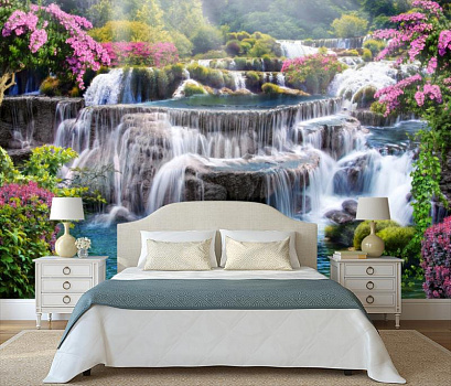 Каскадный водопад в интерьере спальни