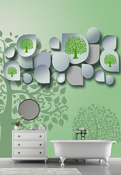 Зеленые деревья  в интерьере ванной