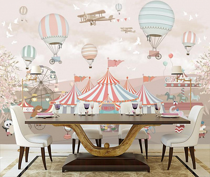 Цирк Шапито в интерьере кухни с большим столом