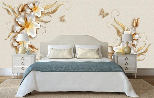 Бабочки с белыми цветами в интерьере спальни